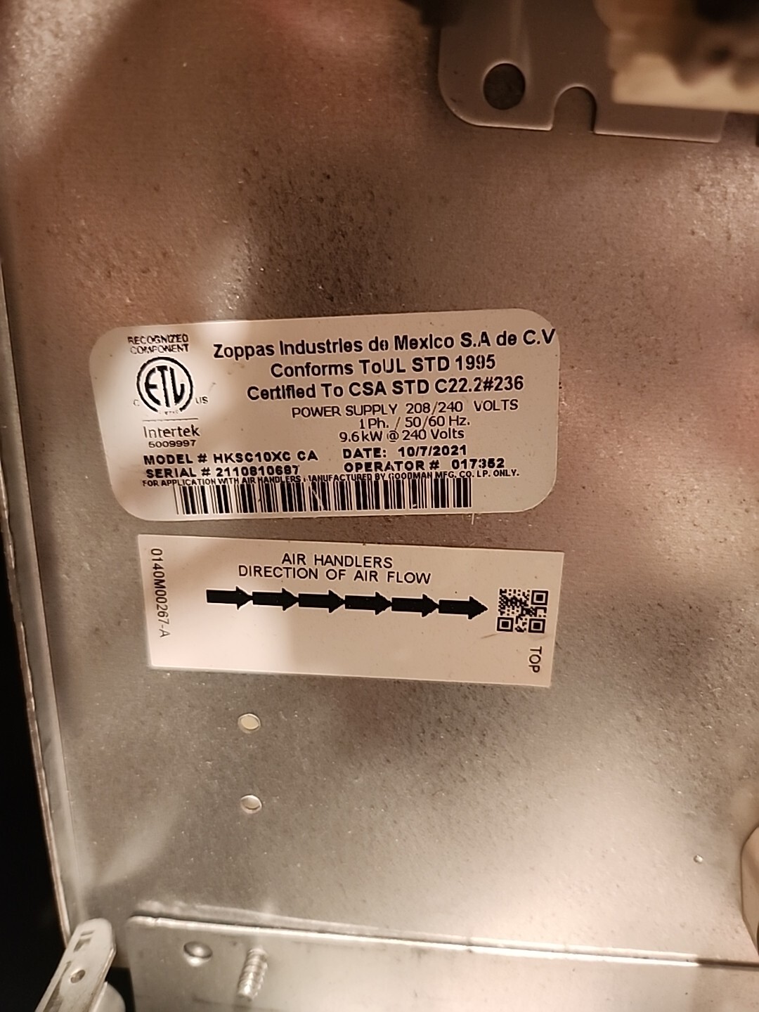 HKSC10XC Goodman 10kw Heat Strip With Circuit Breaker For Electric