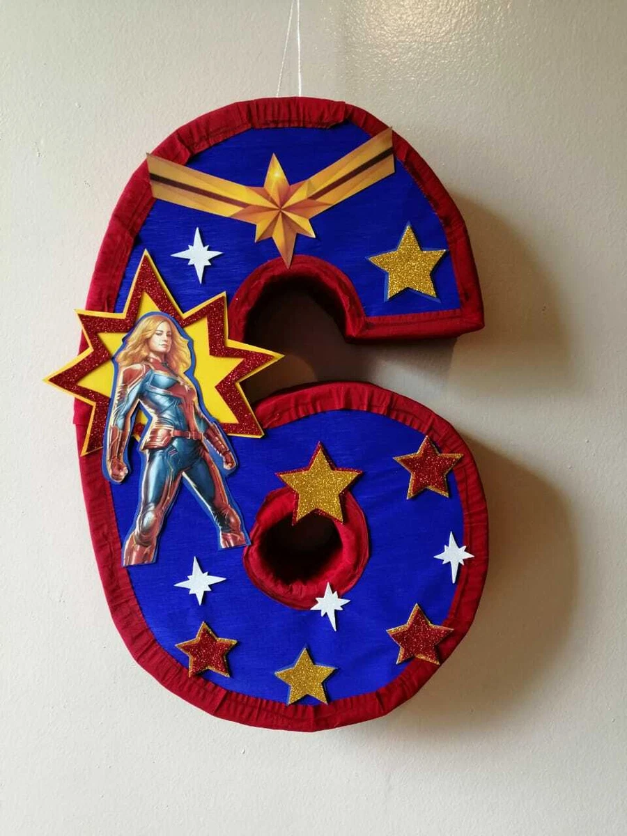 CAPTAIN MARVEL NUMBER PINATA, SUPERHEROS BIRTHDAY, AVENGERS BIRTHDAY PARTY