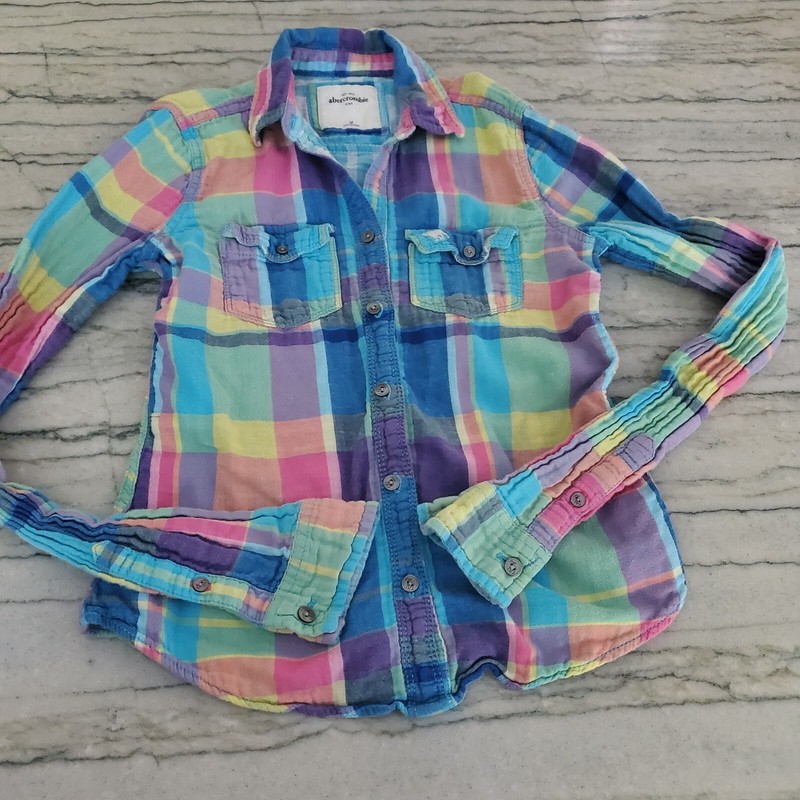 Abercrombie Kids Girls Blue and Pink Button Down Shirt Size M
