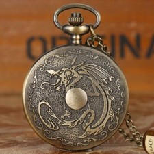 Steampunk Dragon Men Women Quartz Pocket Watch Pendant Gadget Arabic Number Gift