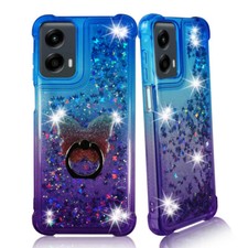 For Motorola Moto G 5G 2024- Liquid Glitter Bling Case Cover Phone  Ring Stand