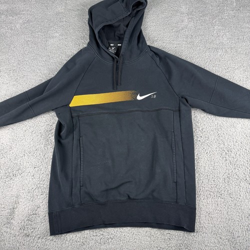 Nike SB Hoodie Men's Medium Black Swoosh Logo Long Sleeve Pullover Y2K Sports - Afbeelding 1 van 12