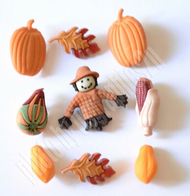 Pumpkin Pickin' Shank Buttons / Scarecrow ~ Pumpkins ~ Corn ~ Gourds ~Squash