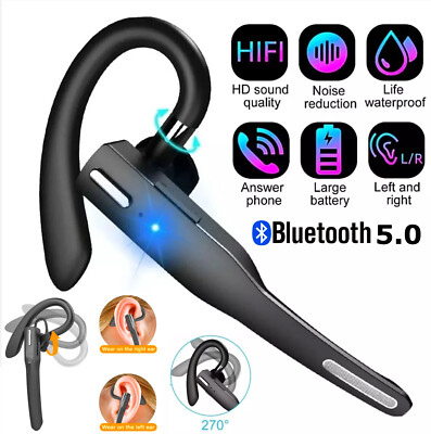 Bluetooth 5.0 Earpiece Wireless Headset Noise Cancelling Earbuds Driving Trucker