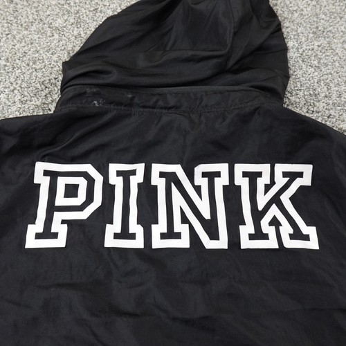 Pink Jacket Womens Medium Large Black White Victoria Secret Windbreaker Zip Coat - Picture 16 of 23