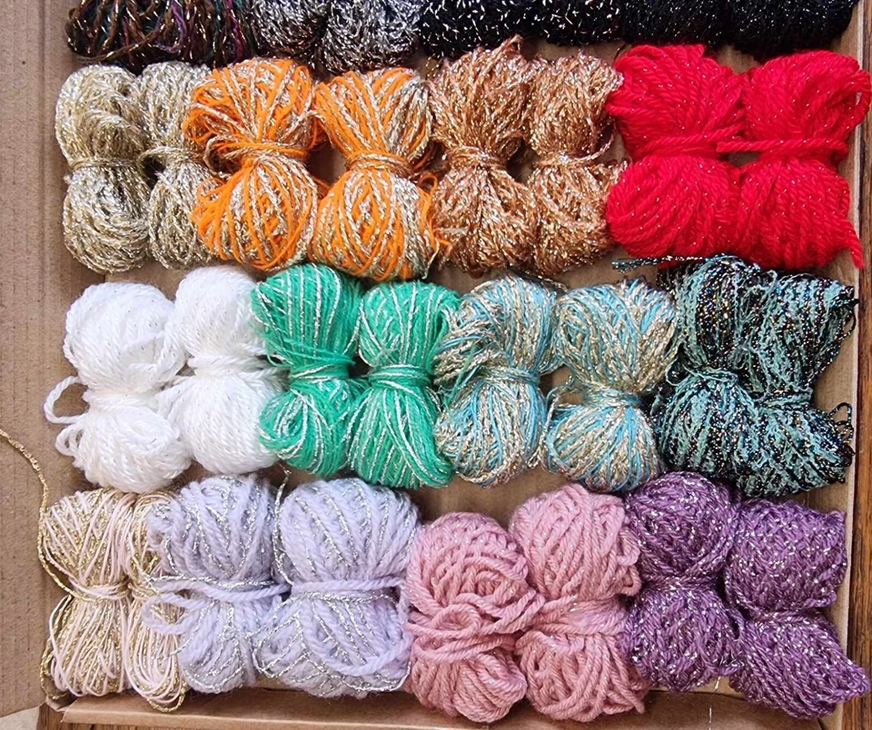 Bundle Shiny Gliter Mixed Yarn Wool Knitting Crochet Squares Pompom Craft Toys - Image 3 of 4