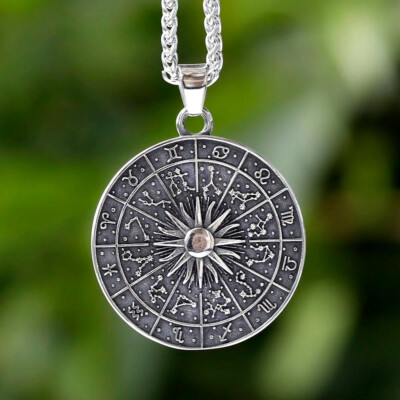 Compass Horoscope Star Sign Stainless Steel Men Pendant