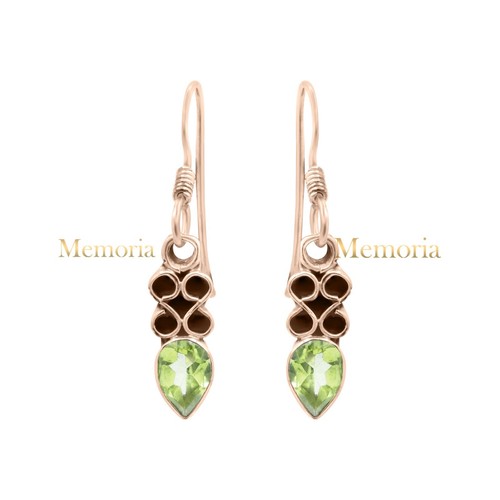 Pear Shaped Peridot Gemstone Earrings 925 Sterling Silver Jewelry Gift for Her - Picture 6 of 6
