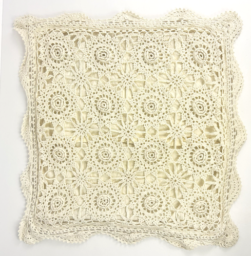 Vintage Crochet Pillow Case Scalloped Edge Flower 100% Cotton Ivory Lace Cottage