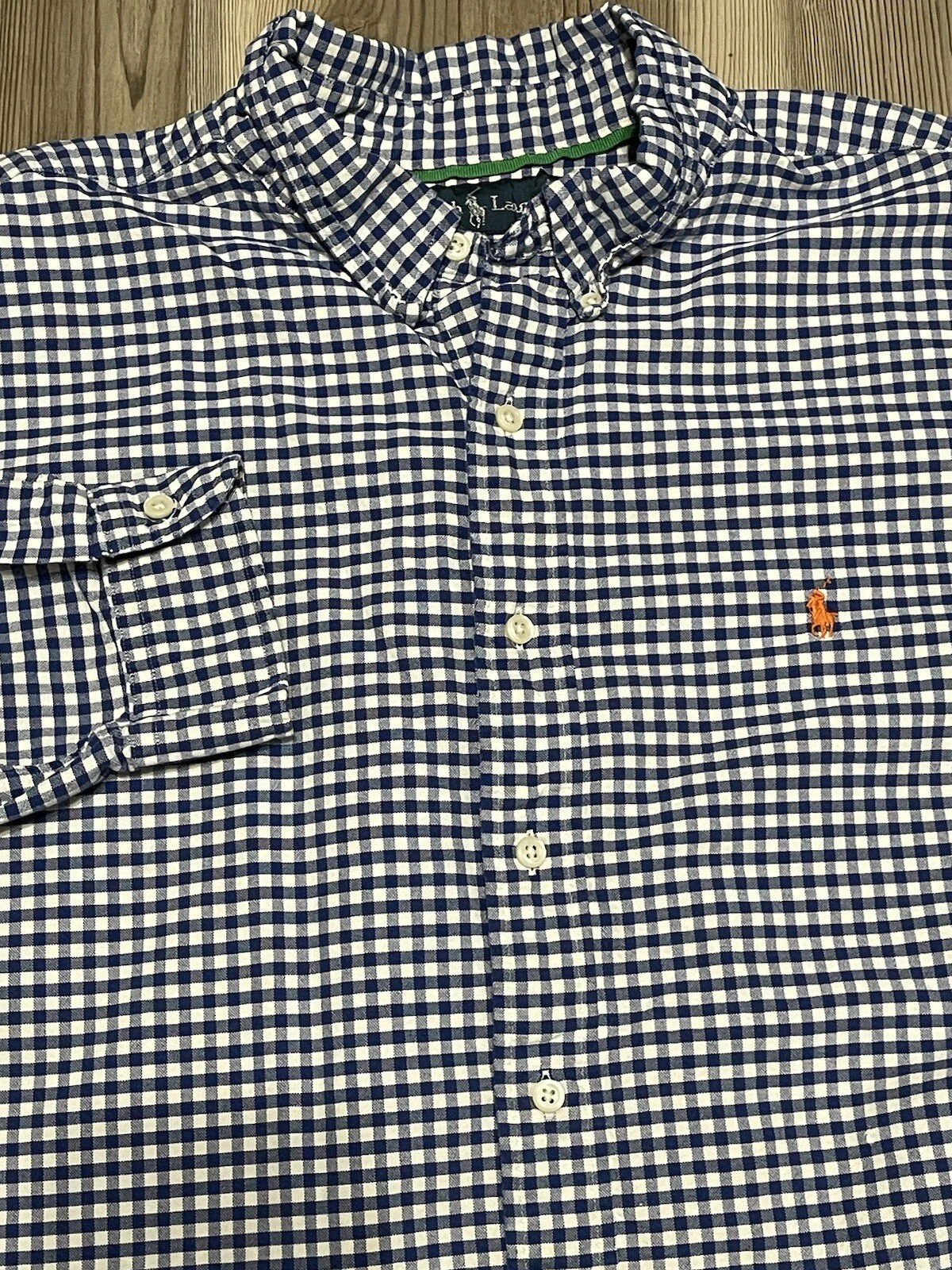 Ralph Lauren Mens Size 2XL Blue White Check Long Sleeve Button Up 100% Cotton