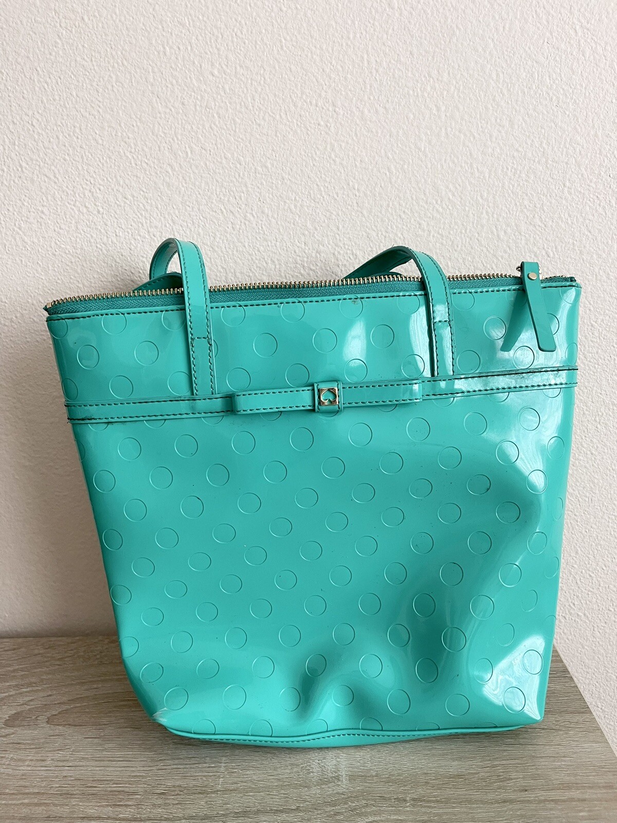Kate Spade Aqua/ Turquoise Patent Leather Tote Bag Gem