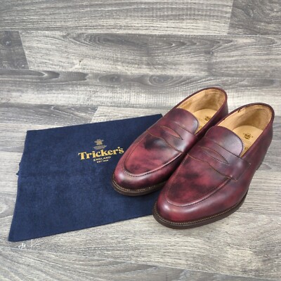 Herren Trickers Penny Halbschuhe UK 9 Burgunderrot Kalbsleder Jermyn Street UVP £515