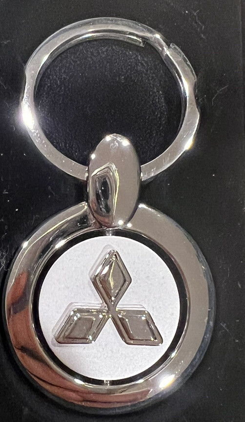 Mitsubishi Raised Logo Round Silver Spinning Keychain Au-Tomotive