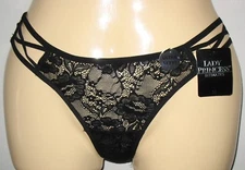LADY PRINCESS - NEW - SIZE:MEDIUM -SHEER BLACK LACE  STRAPY SIDES THONG  PANTY 