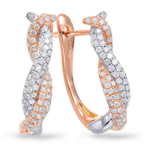 ORECCHINI PENDENTI IN ORO BIANCO E ROSA 14KT CON DIAMANTI E DIAMANTI .70CT MULTI FILA CROCE CORDA