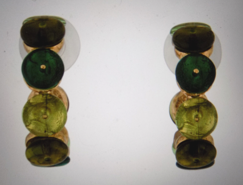 Oscar de la Renta Resin Gold Plated Dome Multi shades Green clear Hoop Earrings - Picture 2 of 9