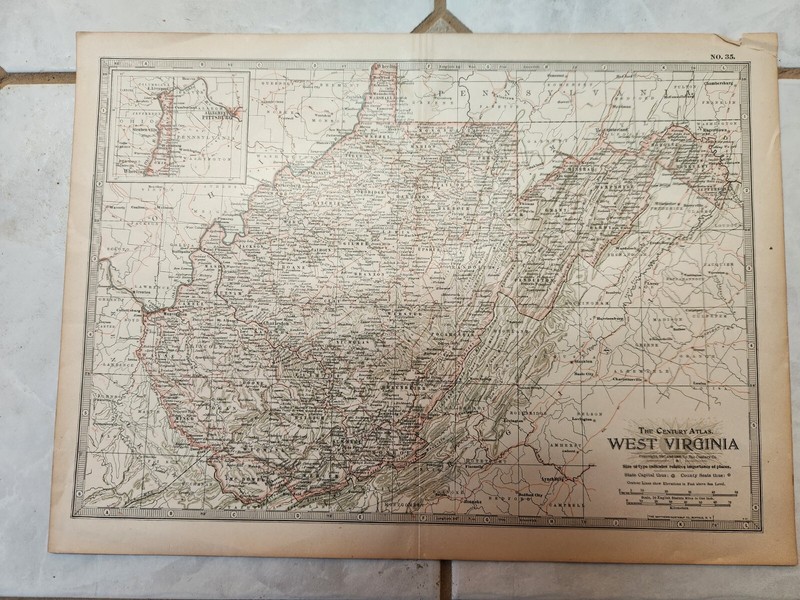 Antique 1897 Map Of WEST VIRGINIA Good Condition 12"x16" 