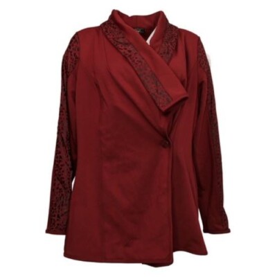 DG2 by Diane Gilman Womens Medium Coated Ponte Knit Shawl Collar Jacket Red