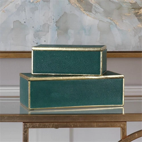 Uttermost Karis 2-Piece Transitional Polyresin Box Set in Emerald Green/Gold - Picture 3 of 5