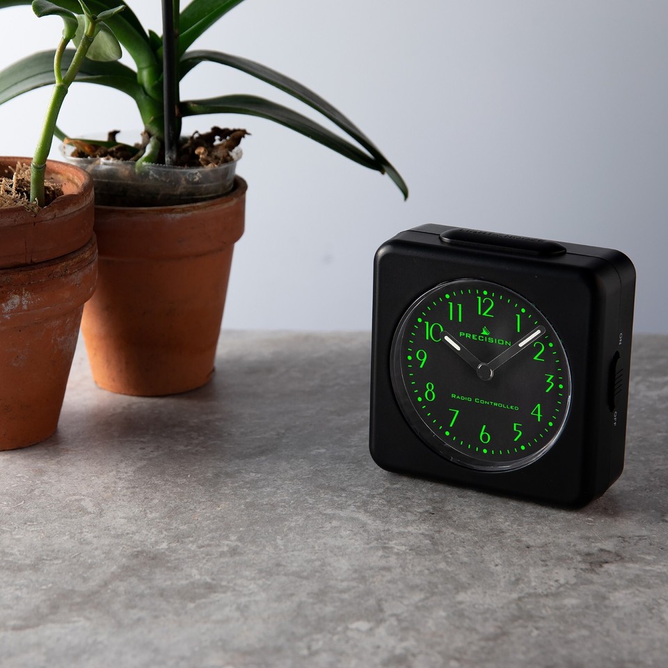 Precision Table Clock Precision Radio Controlled Analogue Crescendo Table Alarm Clock Black ...
