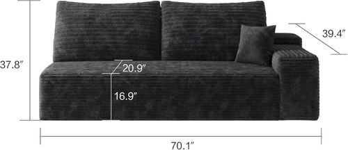 SweevisBasor 107" Cloud Sofa, Corduroy L-Shaped Sectional with Chaise, Black - Picture 26 of 35