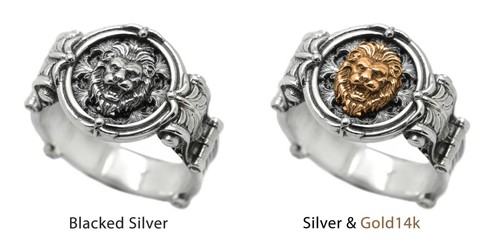 Gold Lion Mens Signet With Patterns Sterling Silver 925 - Picture 11 of 13