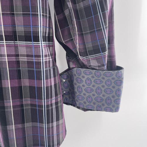 Camisa de vestir Thomas Dean para hombre M mediana púrpura a cuadros puños abatibles manga larga - Imagen 5 de 6