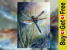 Dragonfly on Reeds 5"x7 Print on Matte Paper | Nature Watercolor Artwork