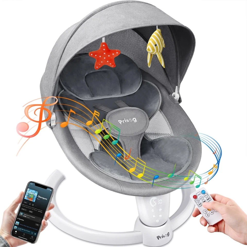 Columpio para bebé para bebés, 5 velocidades de balanceo con control remoto, 10 música y Bluetooth Foto 4 de 4