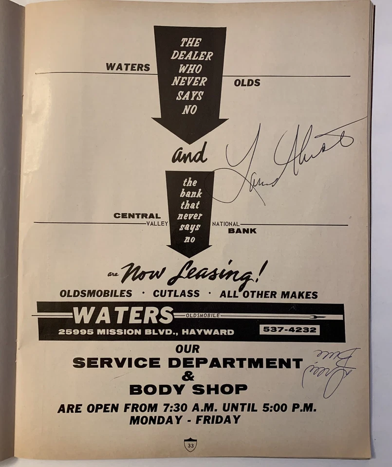 AUTOGRAPHED 11/16 1969 AFL NFL PROGRAM SAN DIEGO CHARGERS VS OAKLAND RAIDERS - Image 4 of 4