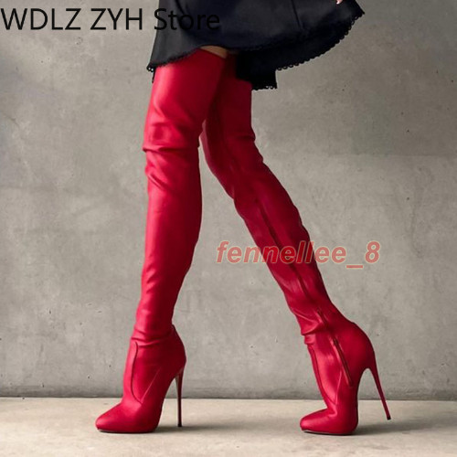 Handgefertigte Damen Overknee Stiefel sexy Stilettoabsatz runde Spitze Party Schuhe US 5-20 - Bild 1 von 33