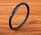 Genuine Black Leather Weave Woven Braided Men Women Bracelet 22-23 cm Large