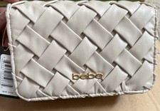 bebe Cream Woven Flap Crossbody Bag Gold Chai...