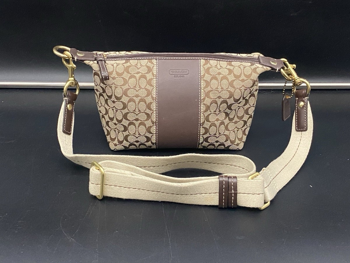 バッグ Coach Signature MiniBag Brown Y2K pouch Vtg Y2K COACH Signature C Brown Mini Bag Zip Closure Baguette
