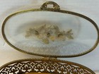 Vtg MATSON Gold Tone  Brass jewelry Box bird dogwood flowers beveled glass Lid — photo 6