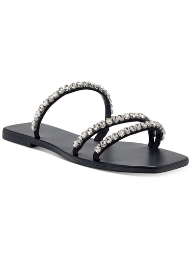 INC Womens Black Strap Gem Pommona Square Toe Block Heel Slip On Sandals 6 M