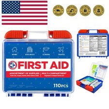 110 pc First Aid Kit: Clean, Treat, Protect Minor Cuts, Home, Office, Car, Sc...