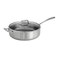 Tri-Ply Clad Stainless Steel 6-Quart Saute Pan with Glass Lid, Induction-Read...