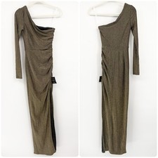 NWT Lulus Womens Precious Prize Gold Metallic Glam One Shoulder Maxi Dress XS
