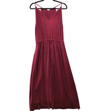Gap Halter Midi Dress Womens S Burgundy Red Crepe Split Neck A-Line Sleeveless