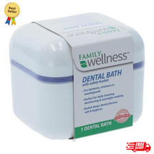 Denture Cup with Strainer Basket Dental Bath Cleaner Storage Case for Dentures