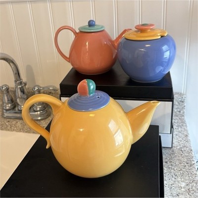 茶 LE st Lindt Stymeist Colorware Ceramic Tea / Coffee 3 pc Set w Lids BN