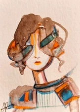 ACEO  Original  Painting Surreal Abstract Portrait Face  Expression Jess Russell