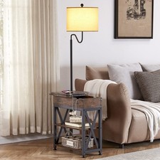 Floor Lamp with Table, Narrow End Table with Lamp, Bedside Nightstand with US...
