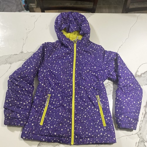 Lands End Girls Size M (10/12) Jacket Full Zip Purple Stars Print Pockets 》 - Picture 1 of 16