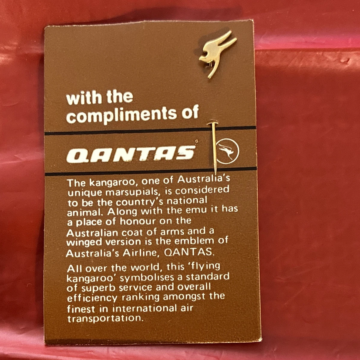 Vintage Qantas Airline Collectable Drawstring Bag with Compliment Card and Badge