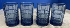 VTG Anchor Hocking Blue Juice Glass Tartan Set of 4 Grid Pattern Barware 6oz.