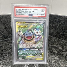 2019 Pokémon TCG Blastoise & Piplup GX TAG TEAM Full Art 215/236 PSA 9