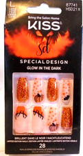 KISS SPECIAL DESIGN GLOW IN THE DARK LONG 87741 GLUE NAILS HALLOWEEN