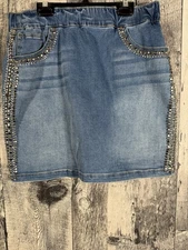 Boston Proper Skirt Skort Womens Blue Denim With Rhinestones  Straight  Mini Sz8